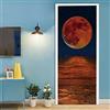 A.Monamour Adesivo Porta Autoadesiva 3D La Luna Piena Rossa Riflessa Nelle Onde Del Mare Nella Notte Stellata Vinile PVC Adesivi per Porte Interne Pellicola Adesiva Poster Sticker Murale Parete