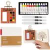 PENCHUAN Mini set da viaggio ad acquerello, set di 8 griglie, tavolozza portatile in legno, per artisti, studenti, con carta ad acquerello, pennello, pennello, clip