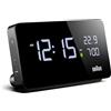 Braun Sveglia digitale display LCD, 2 porte USB-C per caricare altri dispositivi, visualizzazione di ora e data, Touch Snooze, impostazione rapida, in nero, modello BC20B.