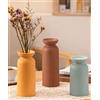 VASETOPIA Set di 3 Vasi in Ceramica, Moderna Minimalismo Fiori Vaso Decorazione per Soggiorno, Camera da Letto, Ufficio (12 Marrone scuro/Giallo/Verde)
