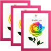 MG Design Set da 3 cornici portafoto A4 21 x 29,7 cm - Cornici in legno Rosa con vetri acrilici infrangibili, verticale e orizzontale, da appendere e da appoggiare