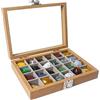 Dmnnlp 24 Grids Rock Display Case, Scatola in legno con coperchio in vetro trasparente, scatola per oggetti da collezione Fossil Crystal Stone Jewellery (marrone chiaro)