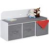 Relaxdays Panca Contenitore per Bambini, Cassapanca Portagiochi Camera, HLP: 54 x 99 x 35 cm, Imbottita, Bianco Grigio