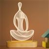 Lightzz Lampada da yoga LED 3D Art Night Light per ragazze donne amanti della meditazione regali di compleanno, alimentazione USB, colore caldo, base in legno lampade da tavolo