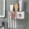 iHave Portaspazzolini con dispenser dentifricio. 2 tazze, 6 scomparti e 2 vani per articoli da bagno. Design elegante bianco e oro per arredare il tuo bagno