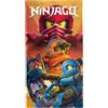 BERONAGE Telo bagno con motivo Lego Ninjago su sfondo rosso fuoco, 70 x 140 cm - In confezione originale - Telo mare - Asciugamano - Velours - 100% cotone