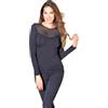 JADEA Maglia Girocollo in Viscosa e Tulle con Maniche Lunghe 4530 (IT, Testo, S, Regular, Regular, Nero)