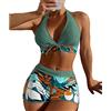 DURINM Costumi da Bagno Donna Costume Mare Due Pezzi Halter Bikini Set Sexy Spiaggia Beachwear Swimwear con Cintura Classico Vestiti da Mare Estate Brasiliana Tankini con Pantaloncino da Bagno Surf