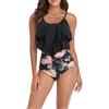 Generic Costume da Bagno Donna Curvy Trikini Mare Costume da Bagno Donna con Volant Stampato con Pannelli in Tinta Unita Costumi Curvy Nuoto (Black, XL)