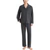 DISSA Pigiama da uomo in cotone ed elastan, colletto con bottoni a contrasto, maglia a maniche lunghe e pantaloni, traspirante, morbido, grigio., XXL