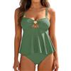 SHEKINI Tankini da donna con volant a vita alta, set da due pezzi, push up, costume da bagno per il tempo libero, costume da bagno estivo, spiaggia, vacanze, verde oliva, M