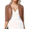 HZWMQDLF Cardigan Donna,Coprispalle Bolero da Donna, Manica 3/4, Cardigan Corto, Estivo, Leggero, in Chiffon, per Abiti da Sera,Morbido, Aperto sul Davanti, Coprispalle Marrone Scuro S