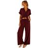 FEZI Completo Donna Estivo 2 Pezzi - Set Coordinato Camicia e Pantalone Taglia Unica (IT 38-46), Completo Elegante Casual Chic in Tessuto Super Stretch ed Elastico Effetto Seta