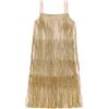 LYSINK Vestito da bambina con nappe scintillanti, a strati, senza maniche, con cerniera, per danza latina, Ba Oro, 9-10 Anni