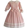 KHIRVWL Abito in Pizzo Lolita con Fiocco in Pizzo Abito Medievale a Maniche Lunghe Stile retrò Costume da Principessa Victoria Abito con Orlo in Pizzo Tinta Unita Carnevale Cosplay