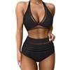 Risipu Bikini a vita alta, costume da bagno con controllo della pancia, set bikini a vita alta per le donne UK, bikini push-up 2 pezzi costume da bagno donna donna, nero + bianco, XS
