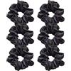 Jeffan 6 fascette per capelli elastiche in raso morbido fasce per capelli croccanti per donne ragazze, nero, 11 cm/4,3 pollici