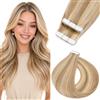 Silk-co Extension Adesive Capelli Veri Biadesivo #12P613 Marrone Dorato + Biondo Chiaro, 10 Ciocche Biadesive 15g per Sfumature/Volume 55cm