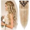 SEGO Extension Capelli Veri Clip 8 Fasce Singole 100% Remy Human Hair Naturali Lisci 45 cm (70 g) #18P613 Biondo Cenere mix Biondo Chiarissimo