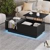 TIZZ Tavolino da salotto a LED, 50 x 100 x (33-46,5), lucido, tavolino da salotto, tavolino regolabile in altezza, con vano nascosto e ripiano