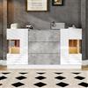 Moimhear Elegante credenza con 2 ante e 3 cassetti, 140 x 35 x 75 cm, frontale bianco lucido e effetto marmo grigio, illuminazione a LED con 16 colori