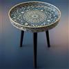 Simmer Stone Tavoli laterali rotondi da esterno con 3 gambe in legno staccabili, tavolino versatile con vassoio, perfetto per tavolino da caffè rotondo, tè e momenti di relax 45 cm (Labirinto blu)