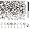 OLYCRAFT 100 Set di Rivetti A Testa Piatta in Metallo 9.5x6.5mm Punte Coniche in Argento Borchie A Vite Kit di Punte e Borchie Punk con Strumenti di Installazione per Borse in Pelle e Abbigliamento