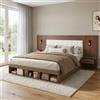 HOXINBLY Letto matrimoniale 180x200 con USB e Type-C e lampada da lettura, Letto contenitore con 2 comodini, Struttura letto matrimoniale Legno legno di noce (Senza Materasso)