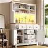 VIEKOS Mobile da cucina a buffet, 104 x 40 x 180 cm, stile rustico, 4 ante, con striscia luminosa a LED e porta bevande, colore: verde/bianco