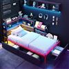 Trdlpyn Letto Singolo 90 x200cm con illuminazione a LED e Porte USB, 3 Cassetti, Pannello Forato e Ripiani Laterali, Struttura letto in Metallo in stile Gaming per Camere di Ragazzi e Adulti (Senza Materasso