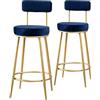 LOUFOU Sgabelli da Bar da bancone con Schienale e poggiapiedi, Set di 2 Sedia Alta da Cucina in Velluto Gambe in Metallo Placcato Oro sgabelli da Cucina per Bar, caffè, Cucina, Soggiorno, 65 cm, Blu