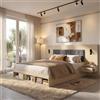 HOXINBLY Letto matrimoniale 160x200 con USB e Type-C e lampada da lettura, Letto contenitore con 2 comodini, Struttura letto matrimoniale Legno Rovere Chiaro (Senza Materasso)