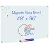 maxtek Lavagna Cancellabile in Vetro Temperato, 120 x 90 cm Grande Lavagna Magnetica da Parete, Senza Cornice Scrivibile Whiteboard, Bacheca Facile da Montare per Ufficio, Scuola, Casa