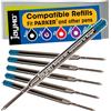 Cottage Mills Jaymo - 6 - Ricariche per penne compatibili con Gel Parker® blu. Liscio inchiostro di scrittura tedesco con punta media da 7 mm # 30526PP