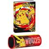 PRESTIGE & DELUXE Diario scuola compatibile con Pokemon 2026-2027 F.to Standard 20x15 cm + Astuccio tombolino zip + portachiave