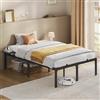 VASAGLE Struttura Letto Una Piazza e Mezza, Telaio Letto in Metallo con Ripiani Portaoggetti, per Materassi da 120 x 190 cm, Montaggio Facile, Nero Inchiostro RMB090B01