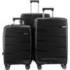 NPLE Set 3 Valigie Trolley Rigide Espandibili Grigio Scuro, S M L in PP con TSA e 4 Ruote Doppie