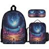 WECECE Set Zaini Sheep Ragazze per Scuola Primaria con Portapranzo e Astuccio, Zaino Lamb Print Bambino 7-11 Anni per Uso Quotidiano