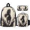WECECE Set di Zaino Panda Ragazzo con Sacchetto Pranzo e Astuccio Matite, Borsa Scolastica 3D Animal Crack Bambina 7-14 Anni per Uso Quotidiano