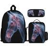 WECECE Set di Zaino Wolve Bambina con Sacchetto per Pranzo e Astuccio, Borsa Scolastica Animal Wolf Ragazzo 7-13 Anni per Rientro a Scuola