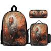 WECECE Zainetto Fox Bambina con Borsa Termica e Astuccio Matite, Zaino Scuola Animal Pattern Ragazzi 8-15 Anni per Scuola Elementare e Media