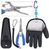 Swpeet - Set di 2 attrezzi da pesca, pescatore professionale, per mano destra, taglia L, con ganci magnetici, ganci di rilascio e pinze da pesca, taglierine per anelli divisi per rimuovere il gancio