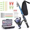Lixada Set Mulinello Canna da Pesca Bobina di Filatura Canna da Pesca Telescopica da 1,3 m con Ganci Esche Morbide Girelle a Botte Borsa di Stoccaggio