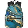 OAZCVBNN Azurite Teal e Foil Gold Oil Marble Pattern Print Leggero Impermeabile Zaino Casual Viaggi Quotidiani Escursioni Weekend Fughe