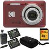 Kodak Pixpro - Fotocamera digitale Zoom FZ55 (rosso) con scheda SD da 32 GB, custodia per fotocamera e caricabatterie da viaggio (4 articoli)