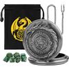 Keller & Weber Set di Dadi Mini DND, 7 Dadi Poliedrici in Acrilico Verde D&D, con Drago Cassa Orologio da Tasca, Argento Scuro