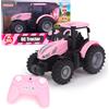 Toyland® 1:24 Trattore giocattolo radiocomandato rosa in scala con luci e ricarica USB - Batteria ricaricabile inclusa - Veicolo da gioco agricolo per interni ed esterni