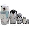 Oostifun Gobus - Bambola in legno per nidificazione russa per la decorazione di casa, ufficio, piccole cose, collezione di chiavi per bambini (animali in inverno orso polare pinguino)