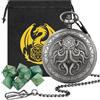 Keller & Weber Set di Dadi Mini DND, 7 Dadi Poliedrici in Acrilico Verde D&D, con Polpo Cassa Orologio da Tasca, Argento Scuro