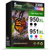 Jettruemedia Cartucce d'inchiostro 950XL compatibili con HP 950 951, ricambio per stampanti HP OfficeJet Pro 8600 8610 8615 8620 8625 8630 8640 8660 8100 276DW 251DW (confezione da 5)